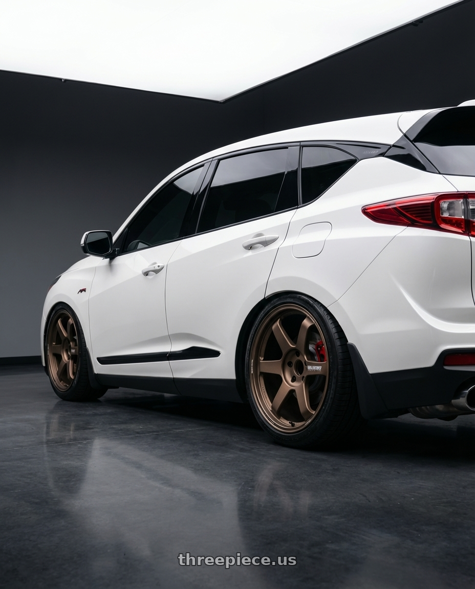 2022 acura rdx white with Volk Racing TE37 Ultra M-Spec 5x114.3 20x10.0+30 wheels rear three quarter view square tires