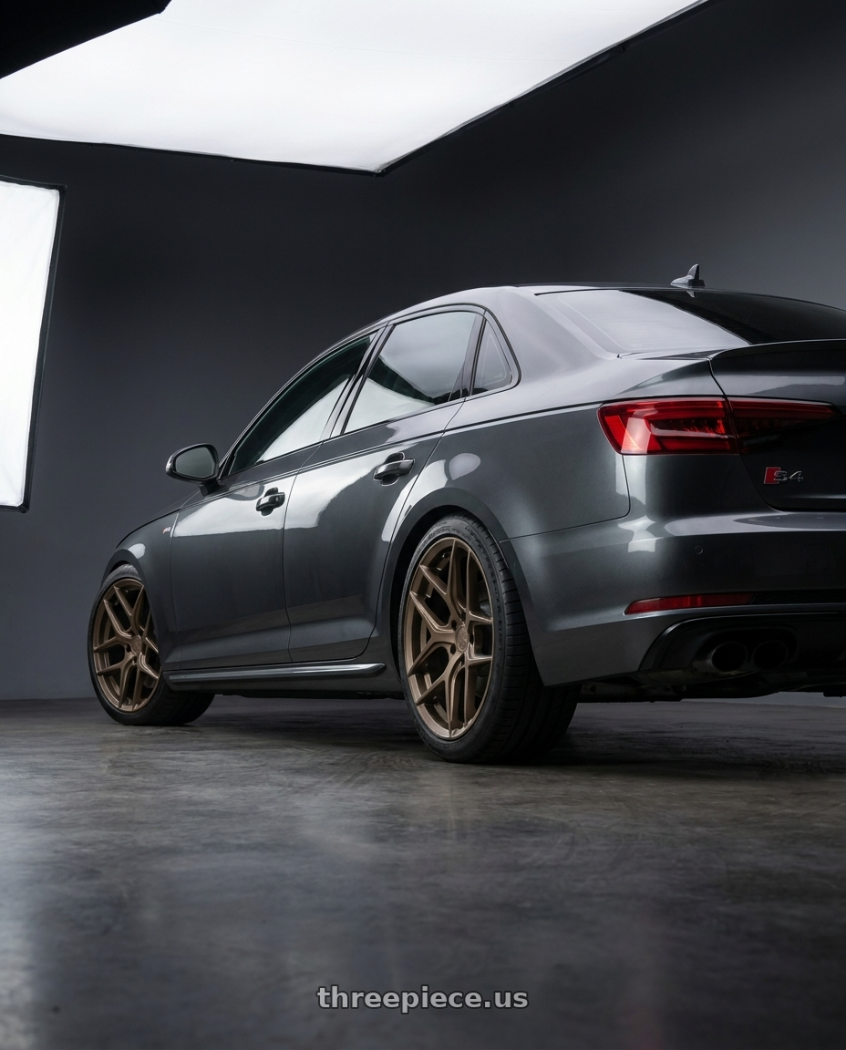 2023 Audi S4 B9 with Aodhan AFF2 5x112 19x9.5+35 Matte Bronze wheels rear three quarter view square tires