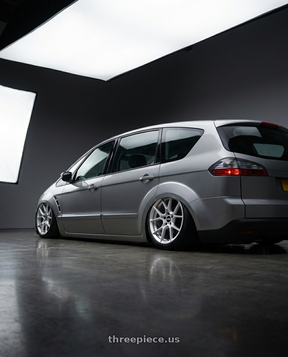 2008 Ford imax with Rotiform RC199 KPR 5X112 19x8.5 +45 SILVER wheels rear three quarter view slight stretch tires