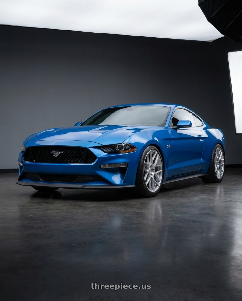 2022 Ford Mustang GT with Aodhan AFF2 5x114.3 19x8.5+35 Gloss Silver Machined Face wheels