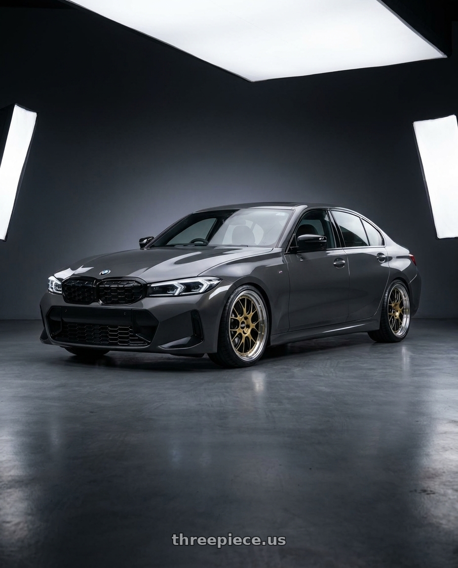 2025 bmw g20 with BBS LM-R 5x120 20x9.5 +23 Gloss Black/Gold Center / Diamond Cut Lip wheels