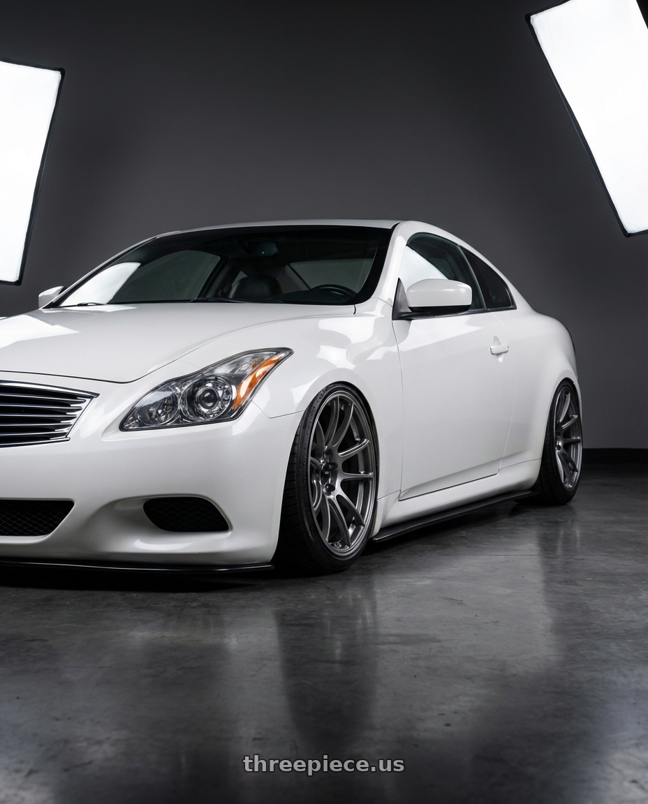 2014 Infiniti G37 Coupe with Konig Heliogram 5X114.3 19x9.5+35 Titanium Metallic Knurled Bead Flow Formed wheels