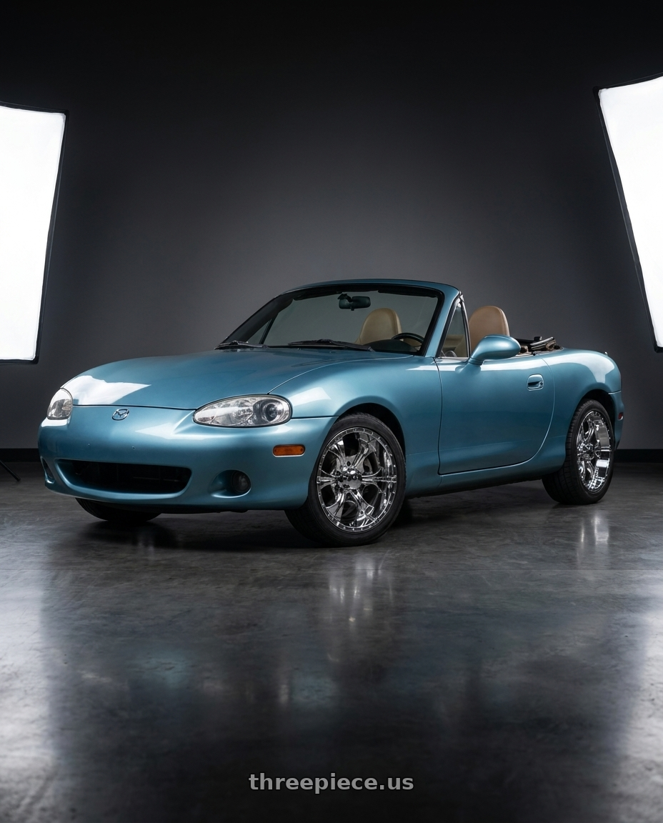 2002 Mazda Miata with Helo HE791 MAXX 6X139.7 16X10 -25 CHROME wheels
