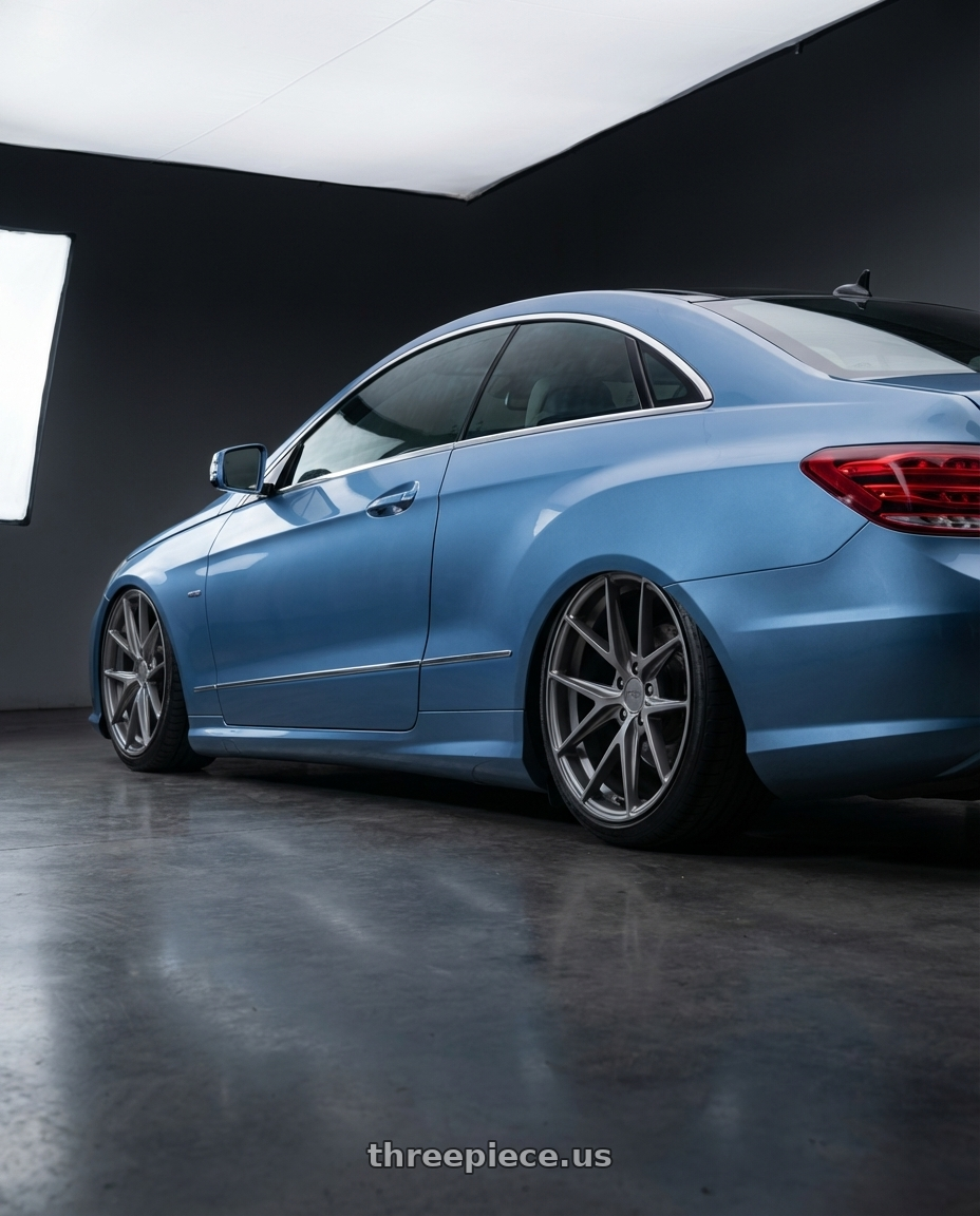 2014 Mercedes-Benz E-Class Coupe C207 with Niche 1PC M116 MISANO 5X112 20X10 +40 MATTE GUN METAL wheels rear three quarter view slight stretch tires