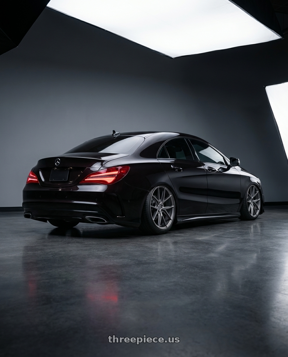 2018 Mercedes-Benz CLA C117 with Niche 1PC M116 MISANO 5X112 19X8.5 +25 MATTE GUN METAL wheels rear three quarter view slight stretch tires