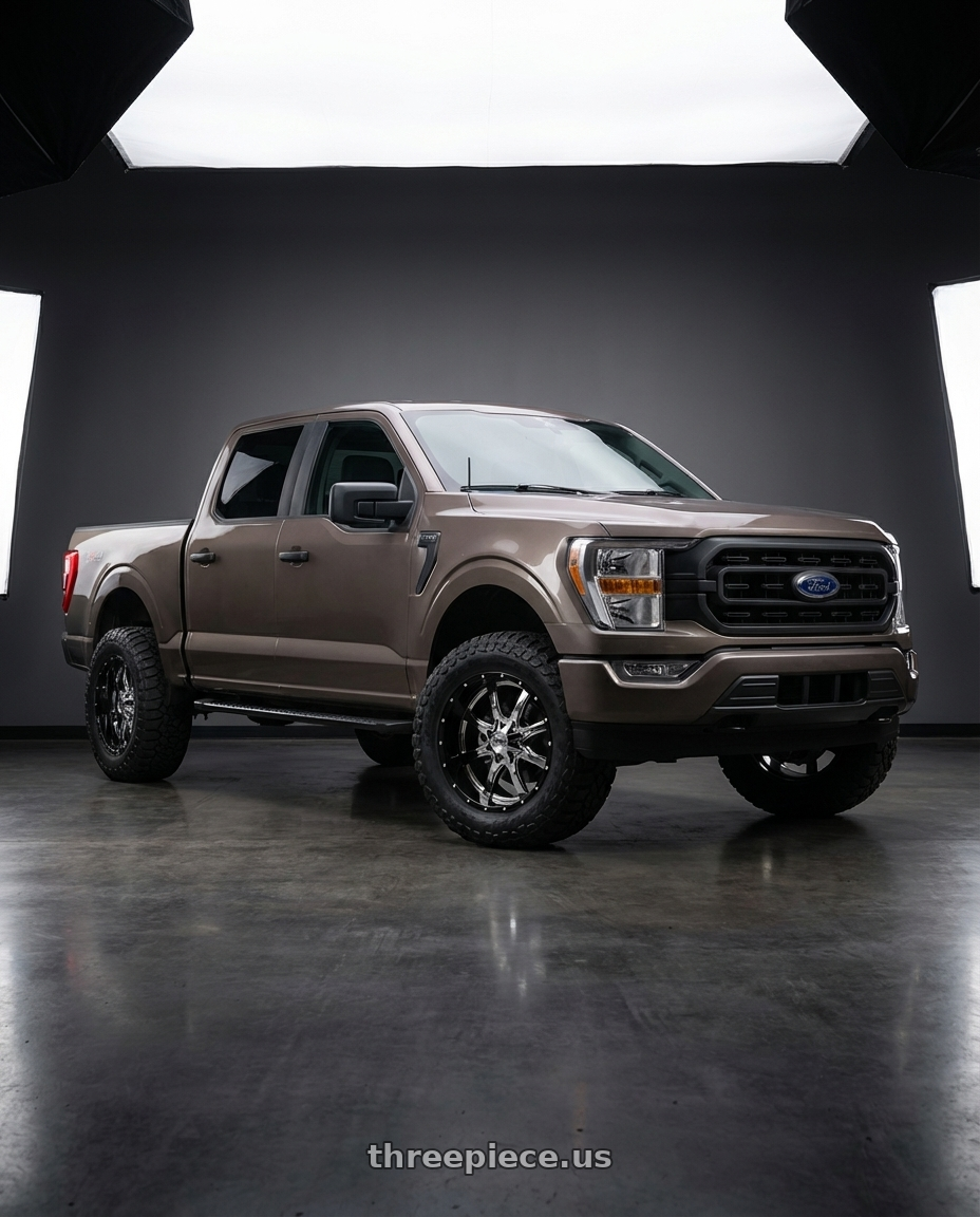 2019 Ford F-150 with Moto Metal MO201 6X135/6X139.7 20X12 -44 CHROME CENTER GLOSS BLACK MILLED LIP wheels