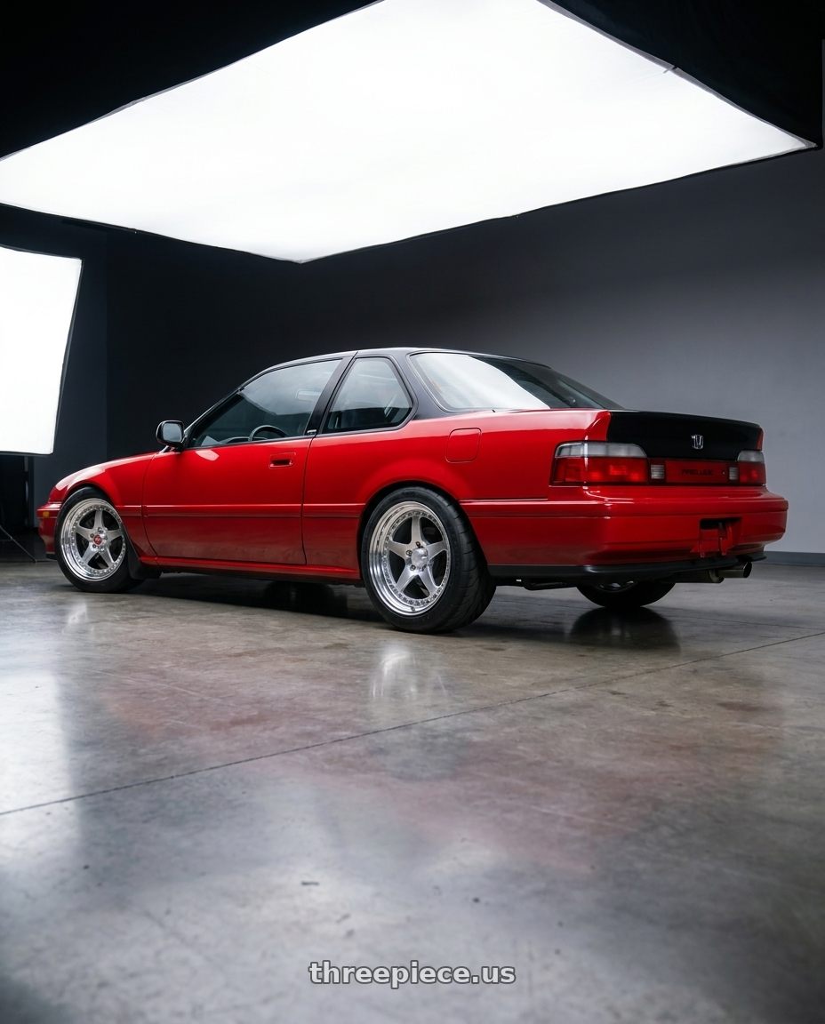 1991 Honda prelude with CCW SA50 4x100 16x7 +30 Polished wheels rear three quarter view meaty tires
