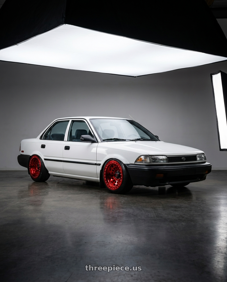 1990 Toyota corolla with Fuel 1PC D100 ZEPHYR BEADLOCK 6X139.7 17X9 -15 CANDY RED wheels