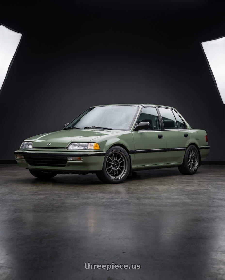1988 Honda Civic Sage Green with Konig Hypergram 4x100 16x8+38 Matte Grey wheels