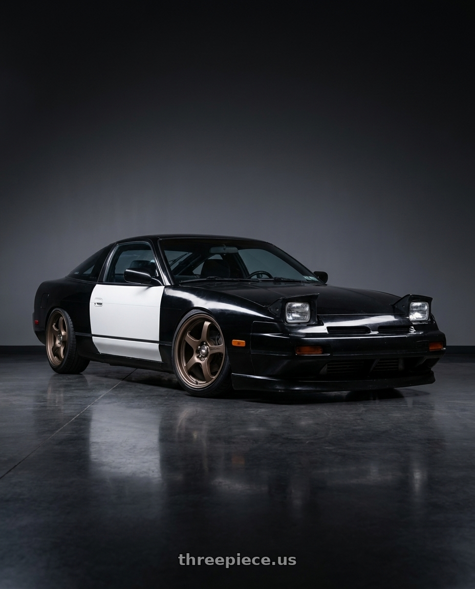 1992 Nissan 240sx Hatchback, Black with white doors and dspec tailights with Motegi MR131 5X114.3 17X8 +40 MATTE BRONZE wheels