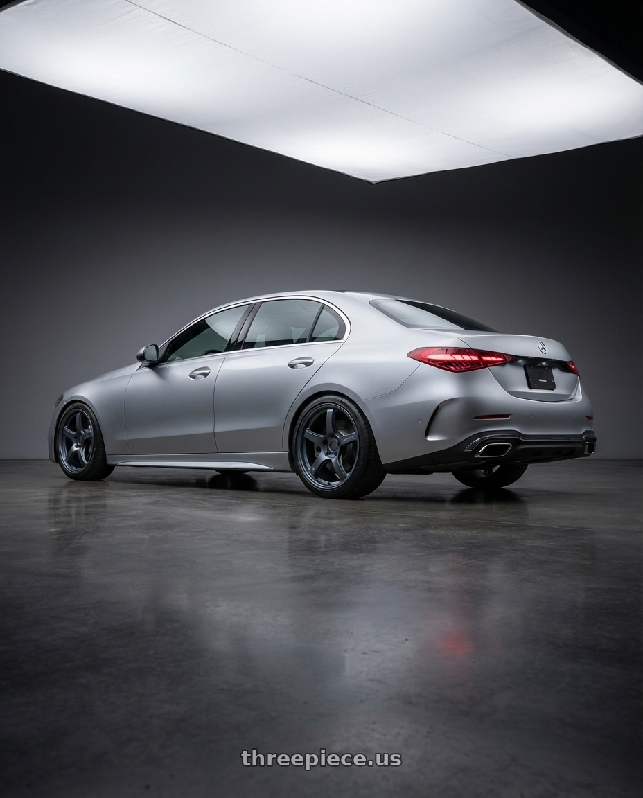 2022 Mercedes-Benz C-Class W206 with Gram Lights 57CR 5x112 19x8.5+45 Gunblue II wheels rear three quarter view square tires