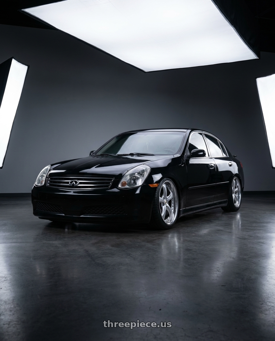 2003 Infiniti g35 with Work Wheels VS-KF 5x114.3 18x9.5+21 Light Grey Silver A Disk FULL REVERSE wheels