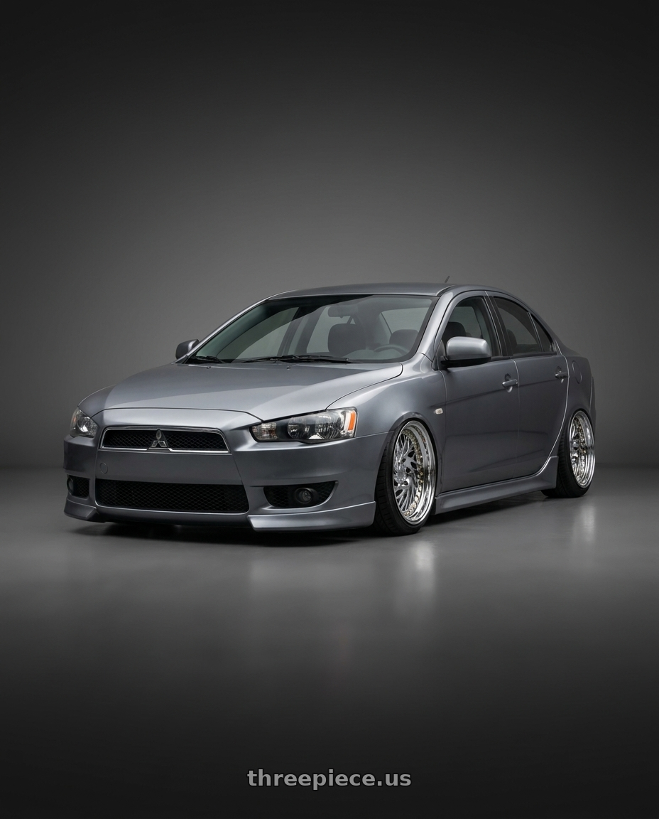 2014 Mitsubishi Lancer Ralliart with Aodhan DS03 5x114.3 18x9.5 +30 Vacuum Chrome w/Gold Rivets wheels