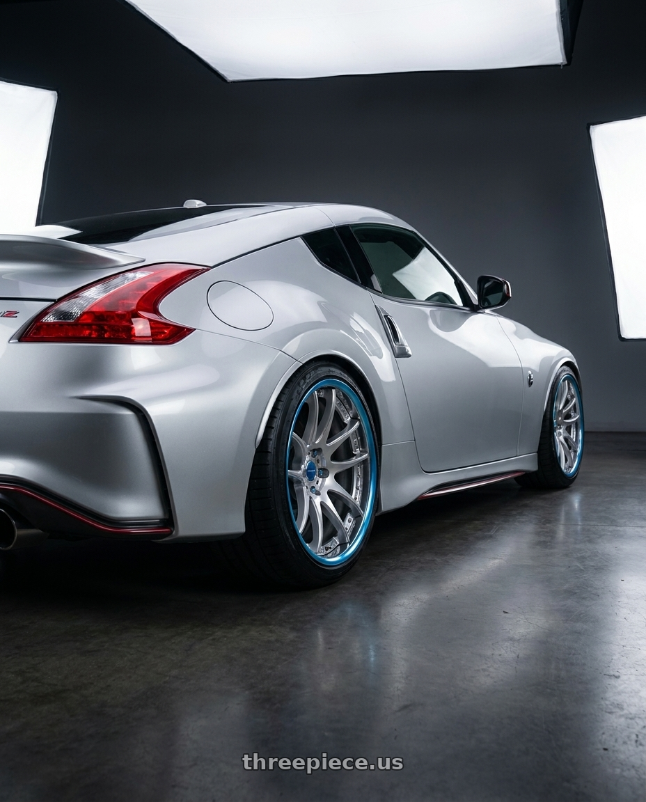 2018 Nissan 370z Nismo with Work Emotion CR 3P wheels rear three quarter view slight stretch tires