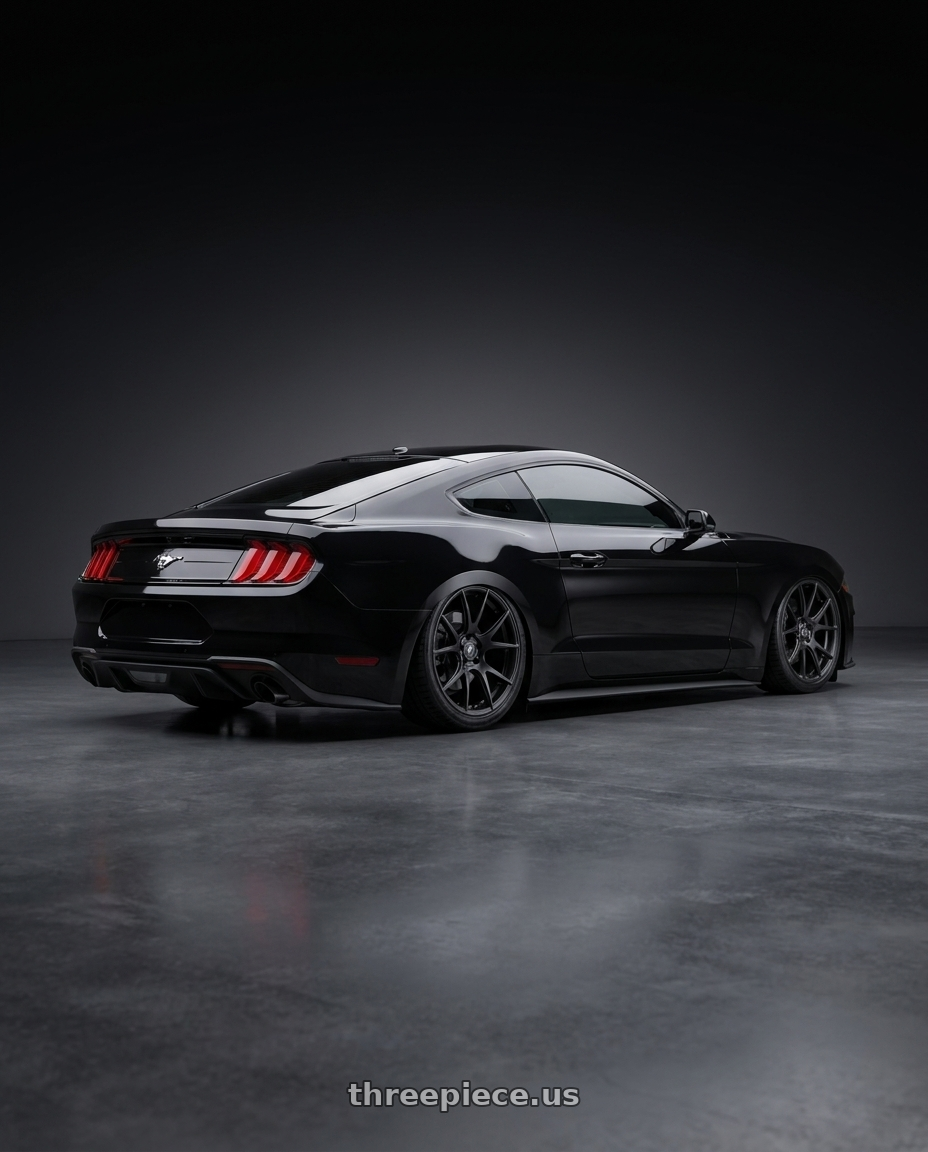 2023 Ford Mustang with Forgestar CF5V 6x114.3 19x11 +43 Satin Black wheels rear three quarter view slight stretch tires
