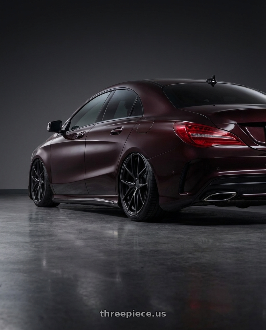 2018 Mercedes-Benz CLA C117 with Niche 1PC M117 MISANO 5X112 19X8.5 +34 MATTE BLACK wheels rear three quarter view slight stretch tires