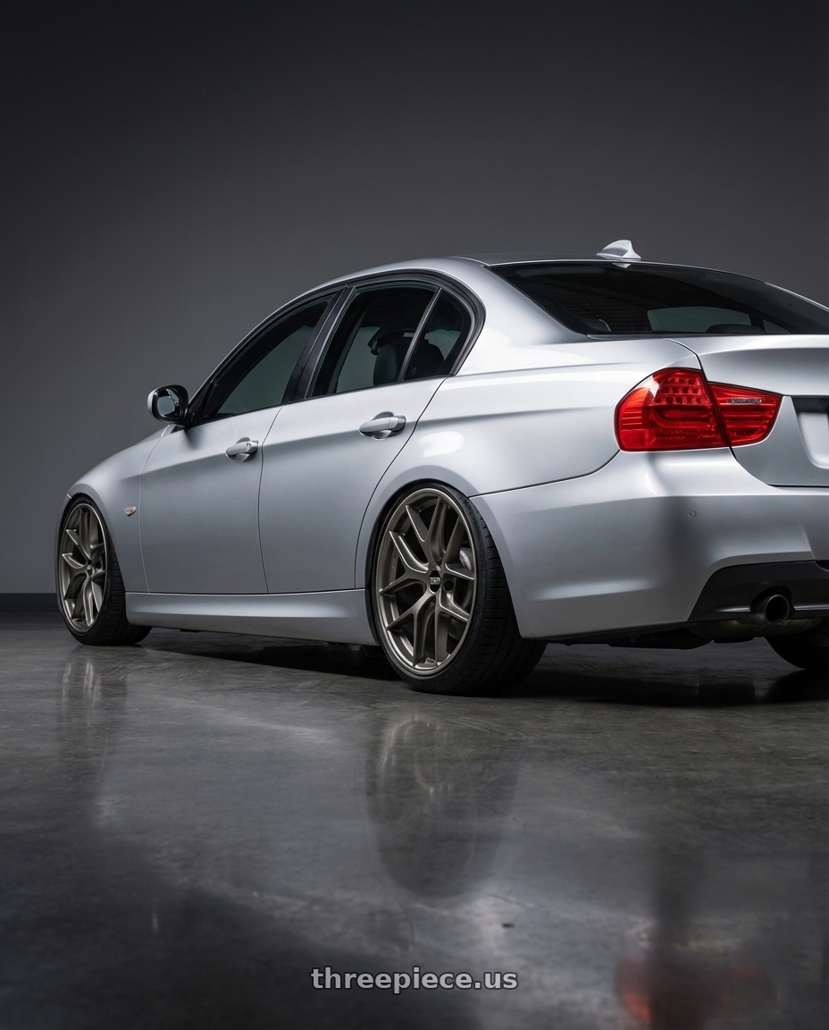 2012 BMW 3 Series E92 with BBS CC-R 5x120 19x9.0+26 Satin Platinum wheels rear three quarter view slight stretch tires