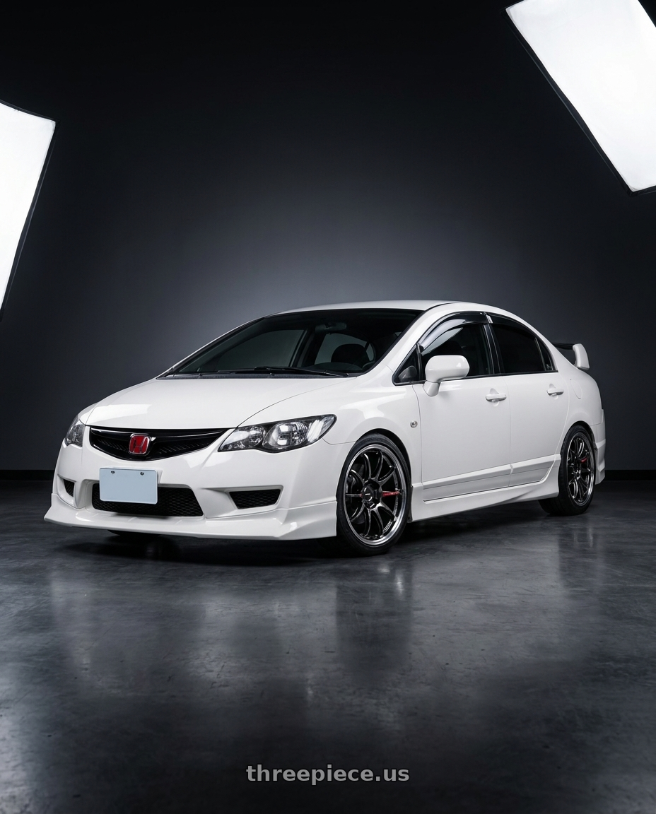 2006 honda civic with Work Emotion Zr10 5x100 18x8.5 +38 Glim Black Diamond Rim cut wheels