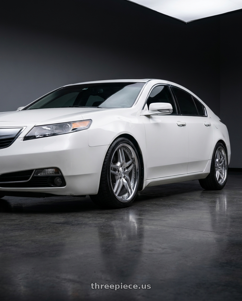 2013 Acura TL SH-AWD White with MRR RW2 5x120 18x8  +35 Silver Machine Face Chrome Lip wheels