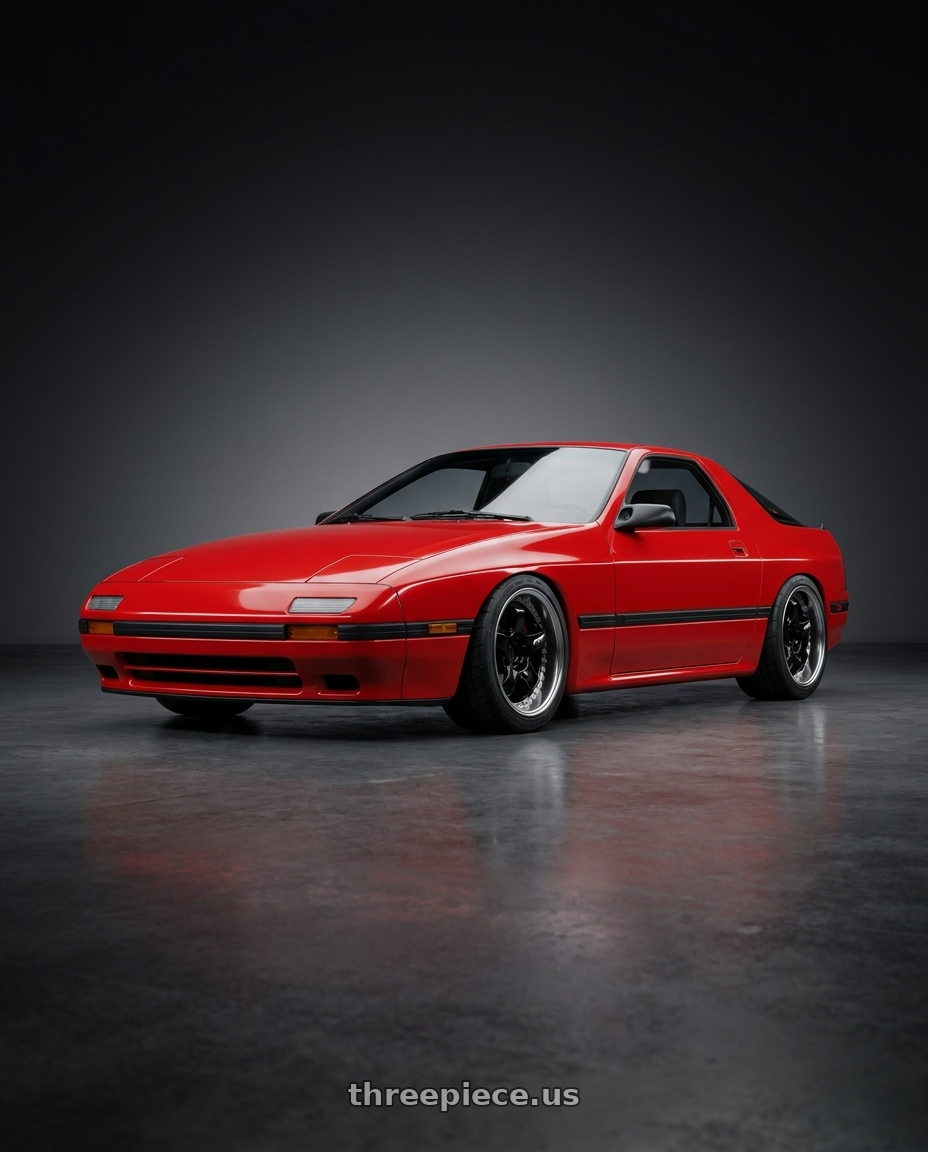 1987 mazda rx7 with Work Meister S1 3P 5x100 18x11-3 A Disk Black wheels