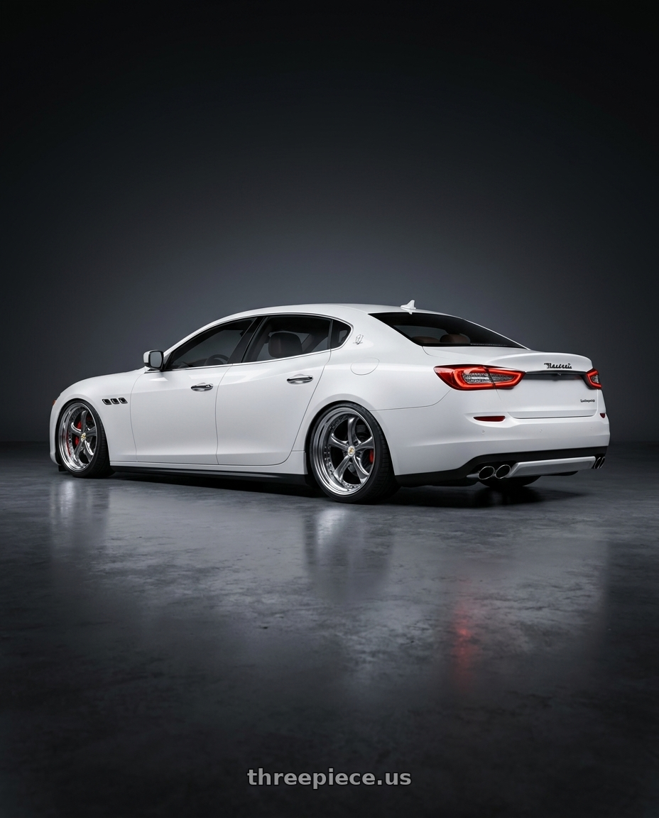 2014 maserati quattroporte gts  with Work Wheels VS-KF 5x114.3 20x10.5+34 Brilliant Silver Black A Disk STEP RIM wheels rear three quarter view square tires
