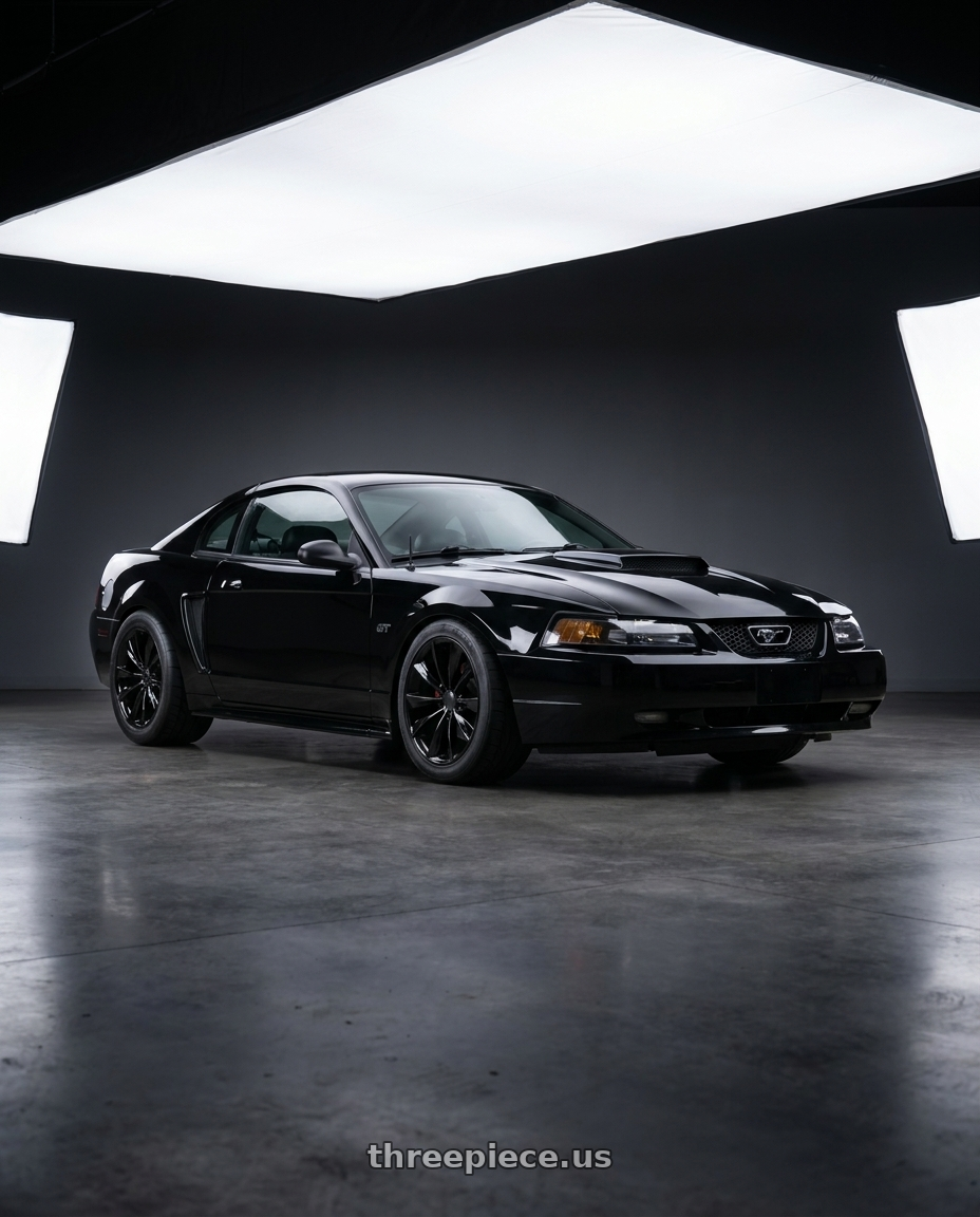 2004 Ford Mustang GT Black with O.E. Revolution TS-1 5x114.3 18x8.5 +35 Gloss Black wheels