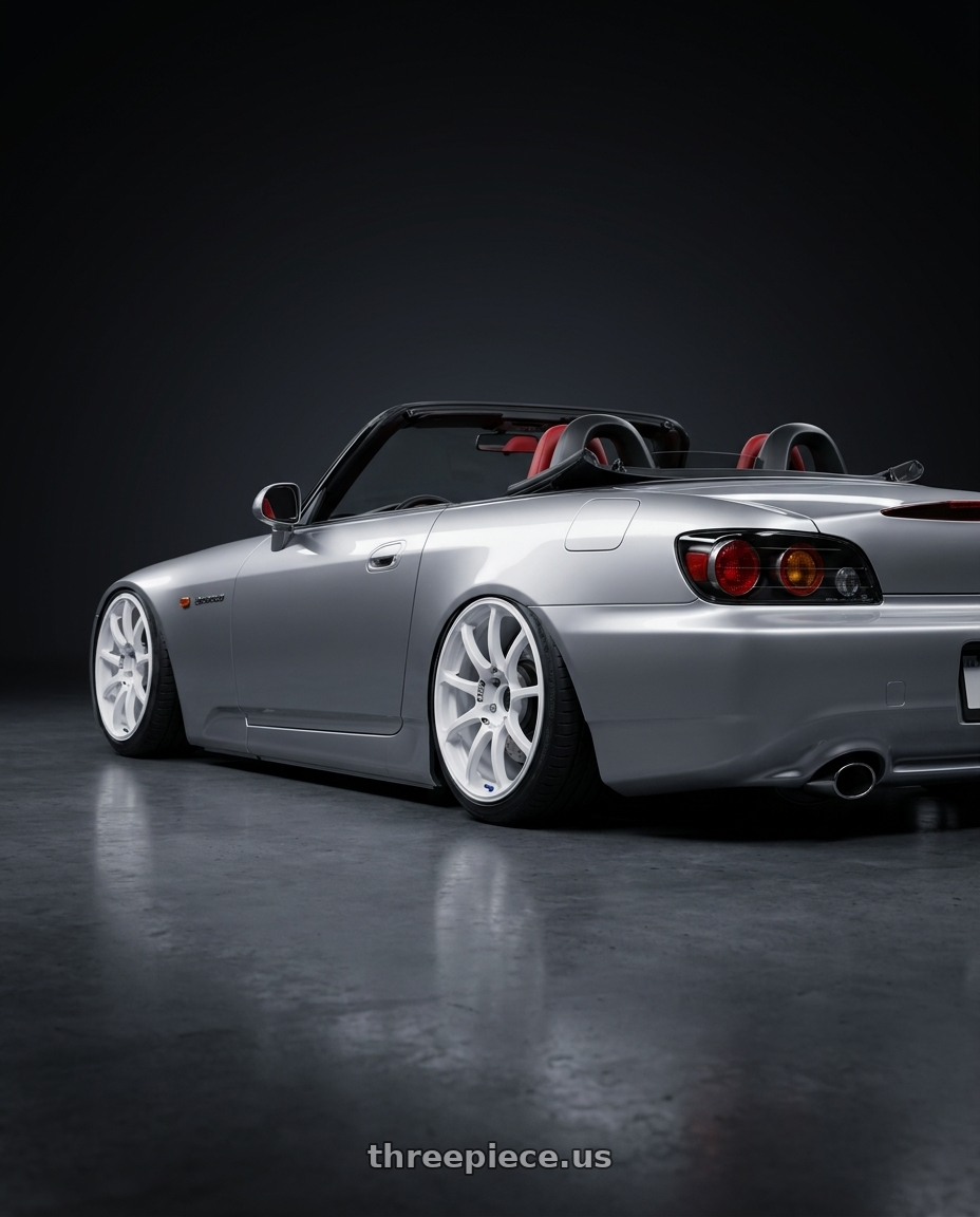 2009 Honda S2000 with Advan RCIII 5x114.3 18x8.5+38 White wheels rear three quarter view slight stretch tires