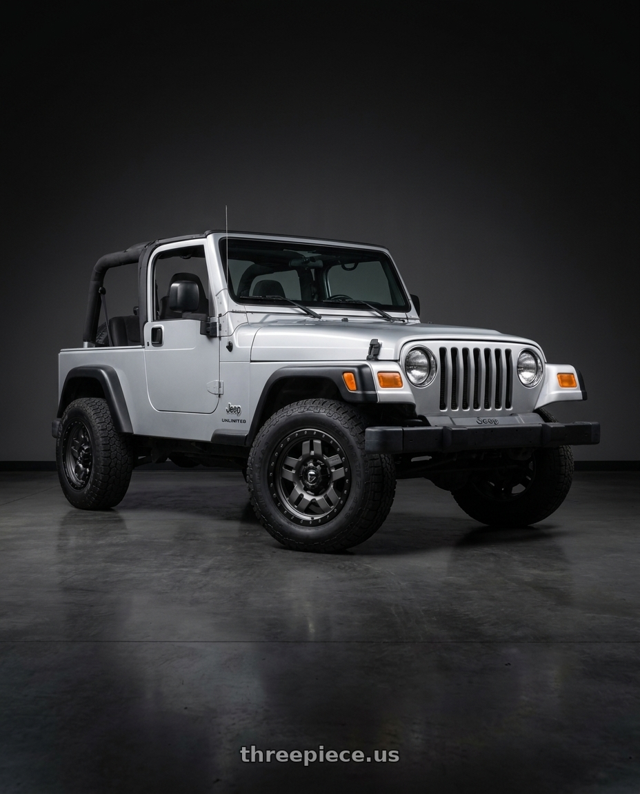 2005 jeep wrangler unlimited with Fuel 1PC D558 ANZA 5X114.3 17X8.5 -6 MATTE GUN METAL BLACK BEAD RING wheels