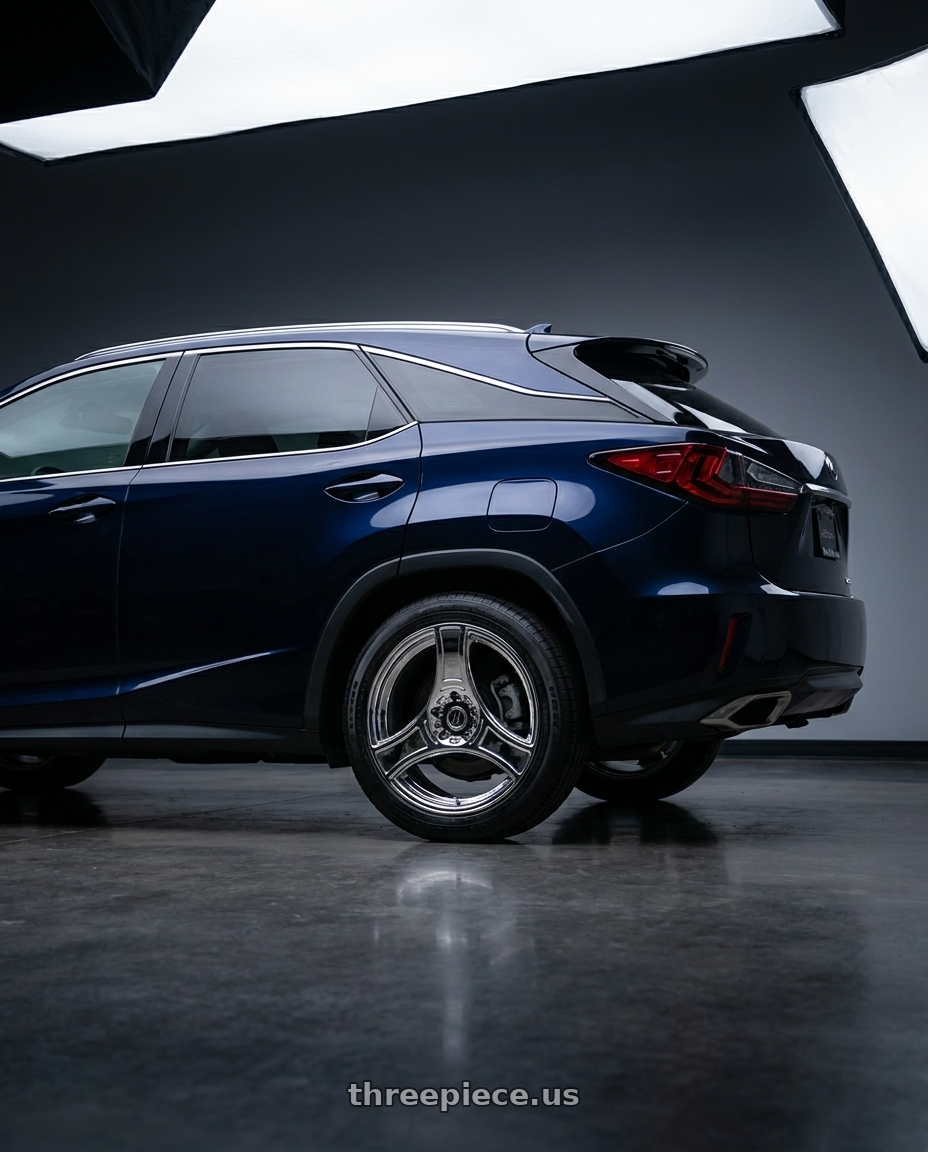 2017 lexus RX350 with HERITAGE WHEEL BUSHIDO MONOC 5x114.3 18x8.5 +35 CHROME wheels rear three quarter view square tires