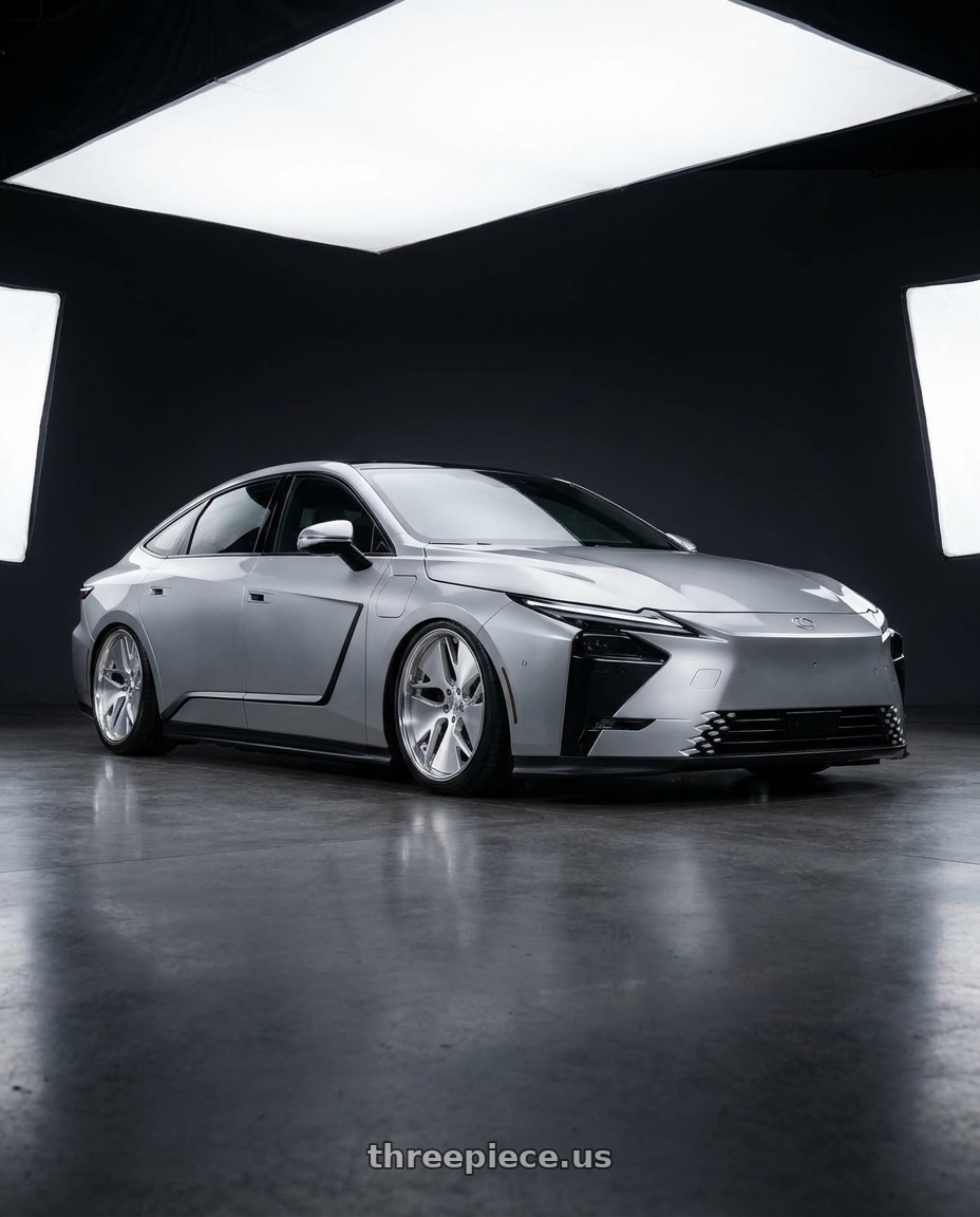 2026 Lexus ES500e with Work Gnosis Cvd 5x114.3 19x7.5+45 A Disk Brush Silver Clear wheels