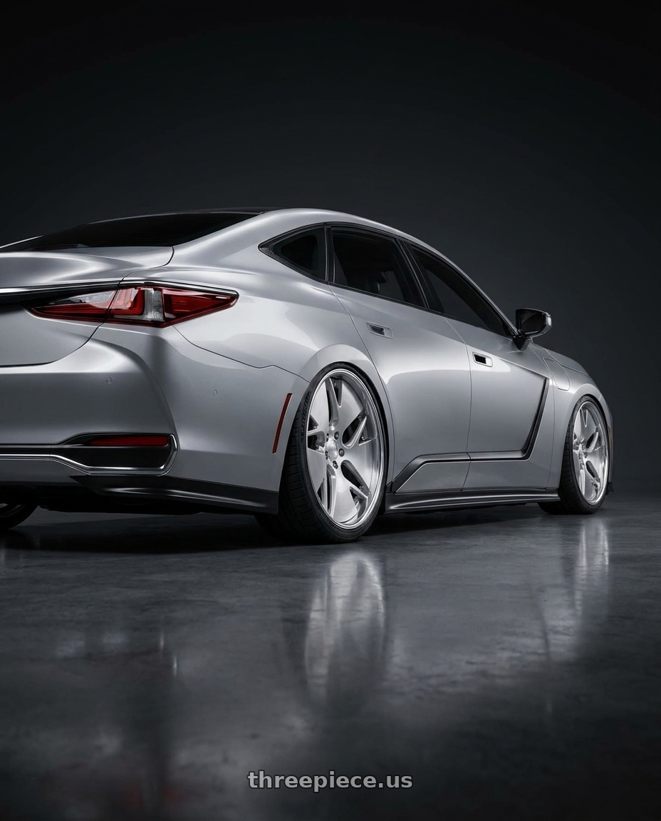 2026 Lexus ES500e with Work Gnosis Cvd 5x114.3 19x7.5+45 A Disk Brush Silver Clear wheels rear three quarter view square tires