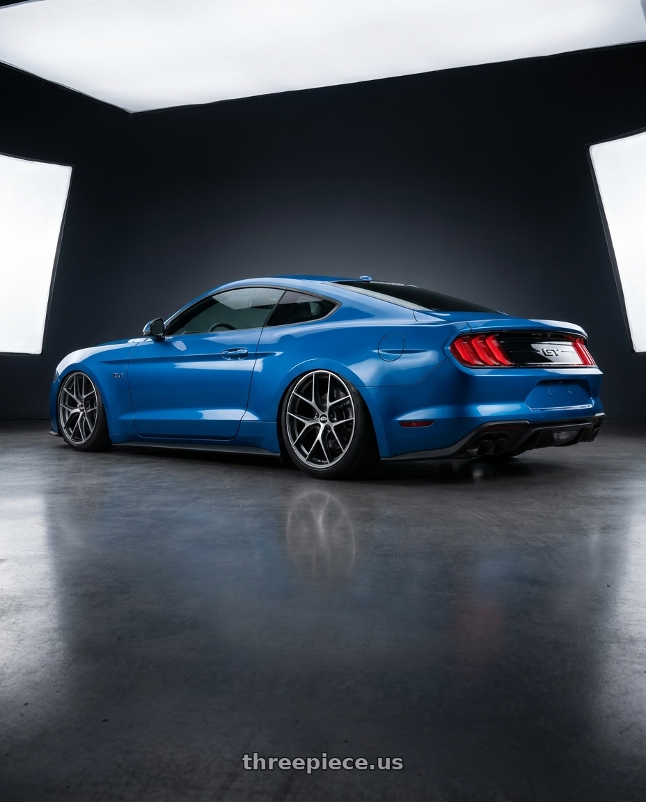 2022 Ford Mustang GT with BBS CC-R 5x114.3 19x8.5+30 Graphite w/ Diamond Cut Face wheels rear three quarter view slight stretch tires