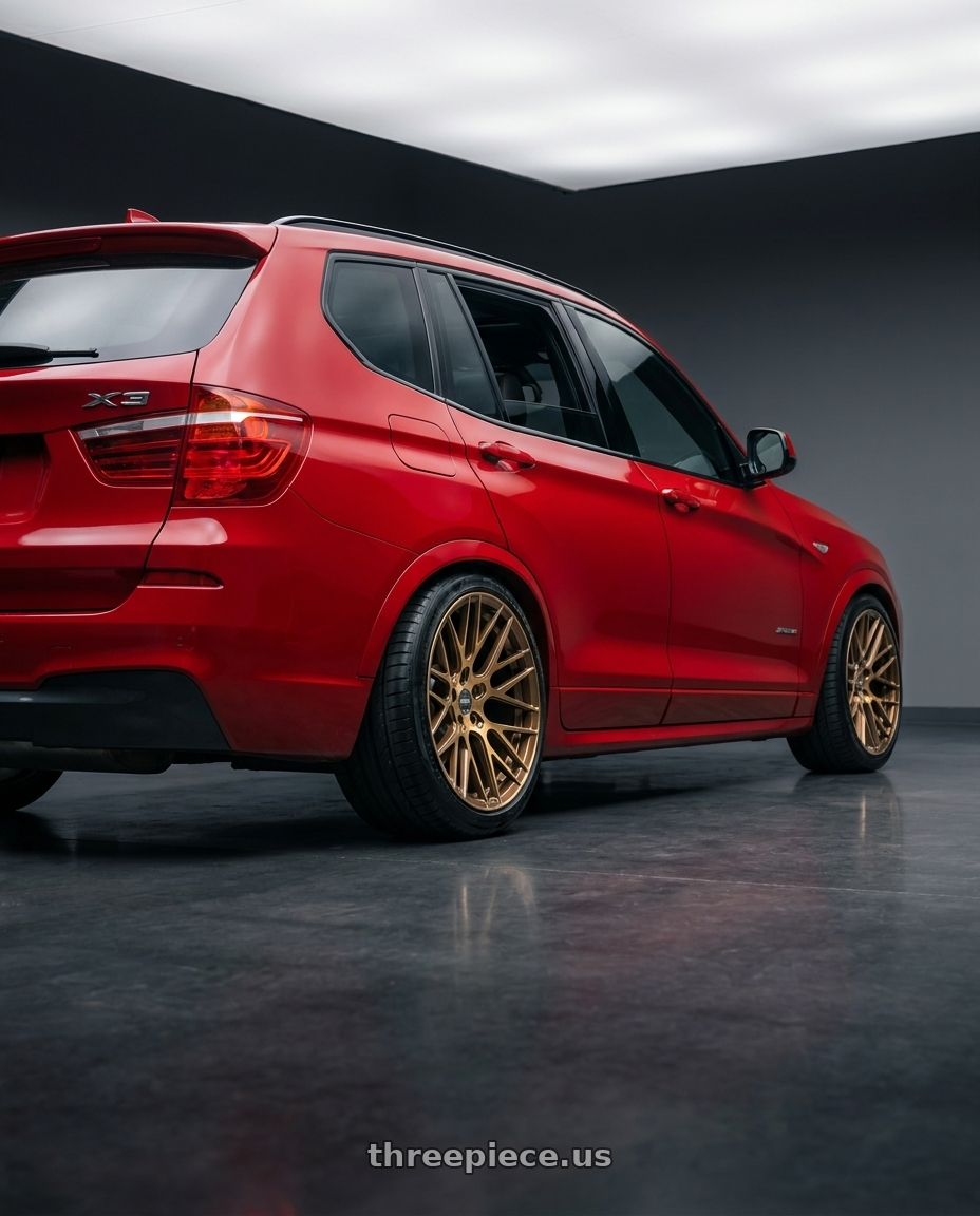 2017 x3 Msport with ESR Wheels FORGETECH SERIES RF11 5x120 18x10.5 +22 Brushed Clear Bronze wheels rear three quarter view extreme stretch tires