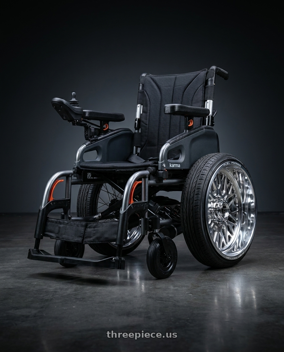 Karma Electric Power Wheelchair with Fuel Forged FF109 8x165.1 20x9 +0 POLISHED wheels
