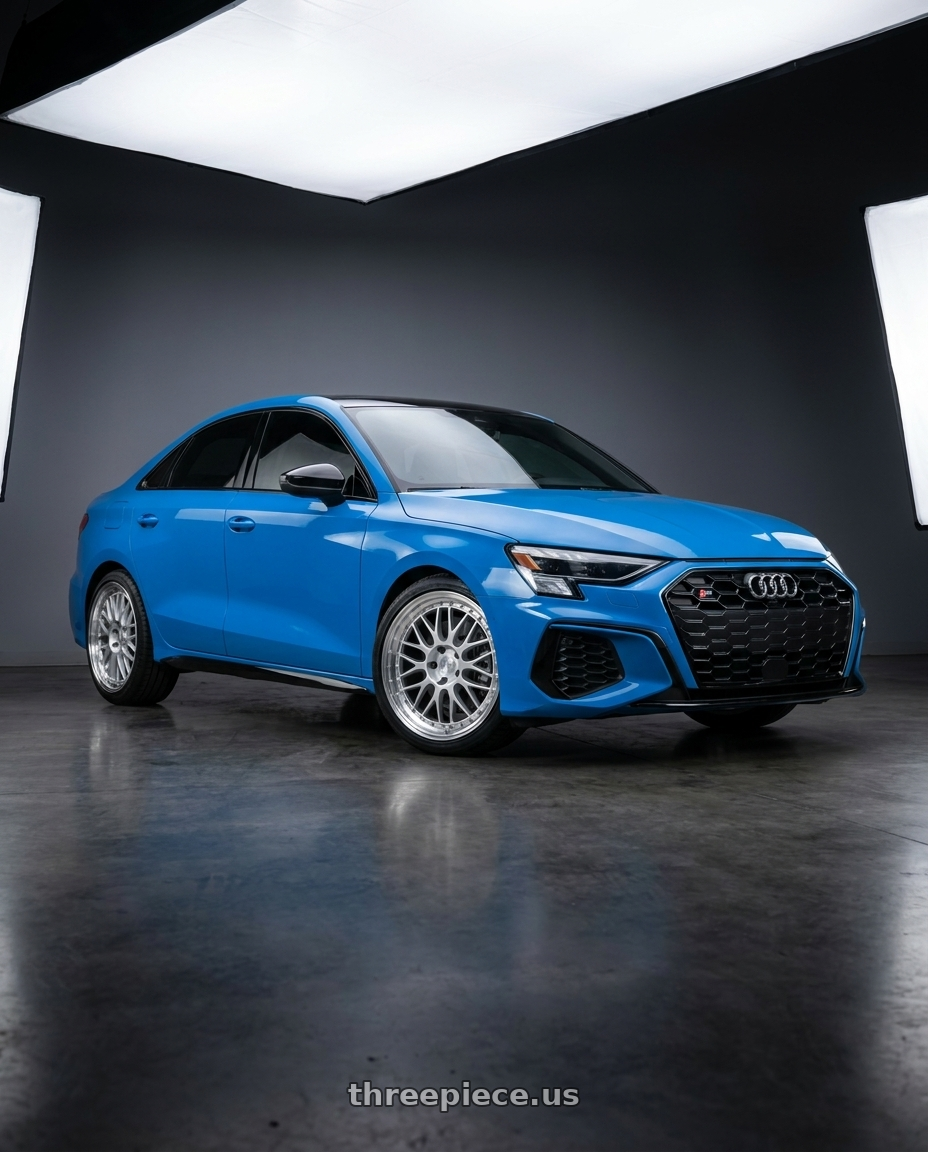 2023 Audi S3 with Aodhan AH02 5x112 19x8.5 +32 Silver w/ Machined Lip wheels