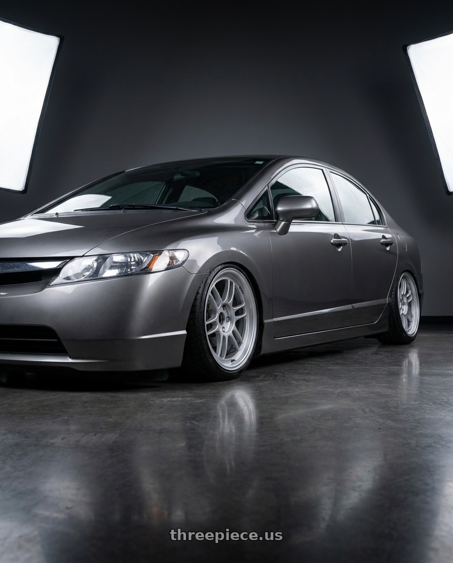 2007 Honda civic with Enkei RPF1 5x114.3 17x7+45 Silver wheels