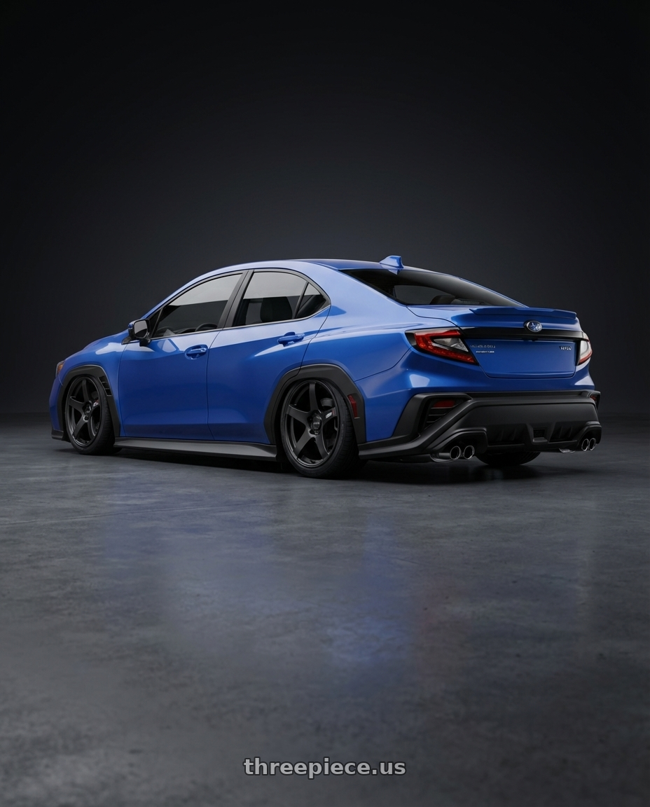 2024 Subaru WRX with Ssr Gtv01 5x114.3 19x8.5+38  FLAT BLACK wheels rear three quarter view slight stretch tires