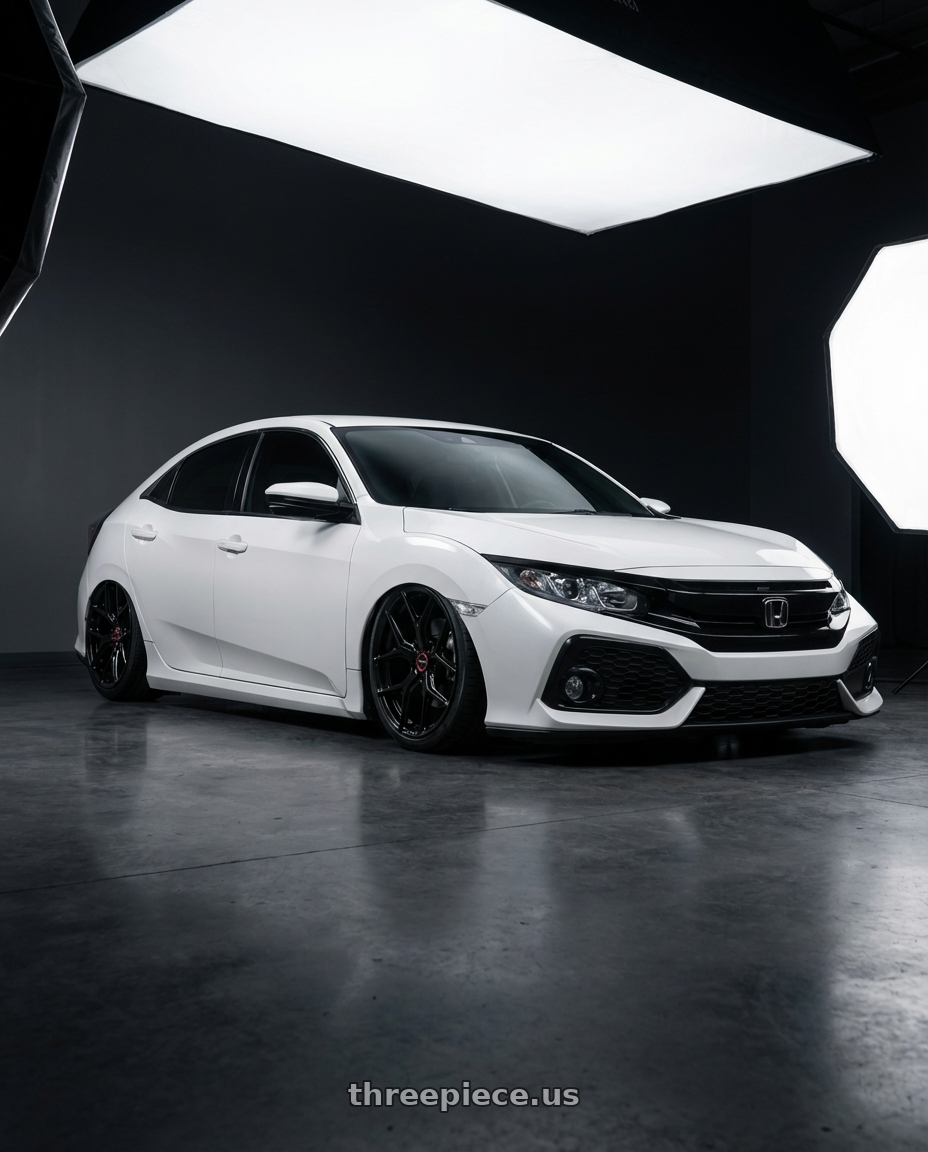 2024 Honda Civic with Vossen HF-5 19x8.5 / 5x114.3 / ET32 / Flat Face / 73.1 - Gloss Black Wheel - HF5-9N60 wheels front three quarter view stanced stance