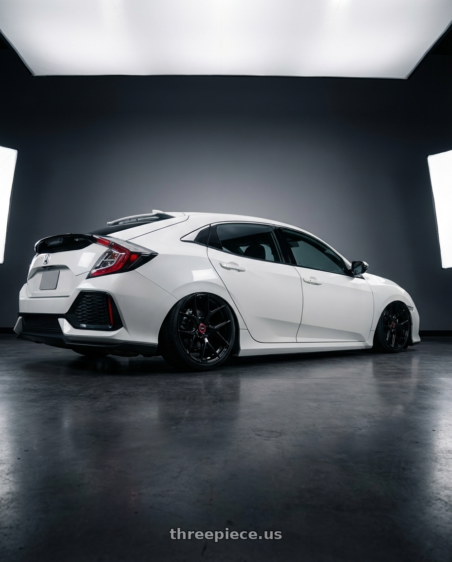 2024 Honda Civic with Vossen HF-5 19x8.5 / 5x114.3 / ET32 / Flat Face / 73.1 - Gloss Black Wheel - HF5-9N60 wheels rear three quarter view slight stretch tires