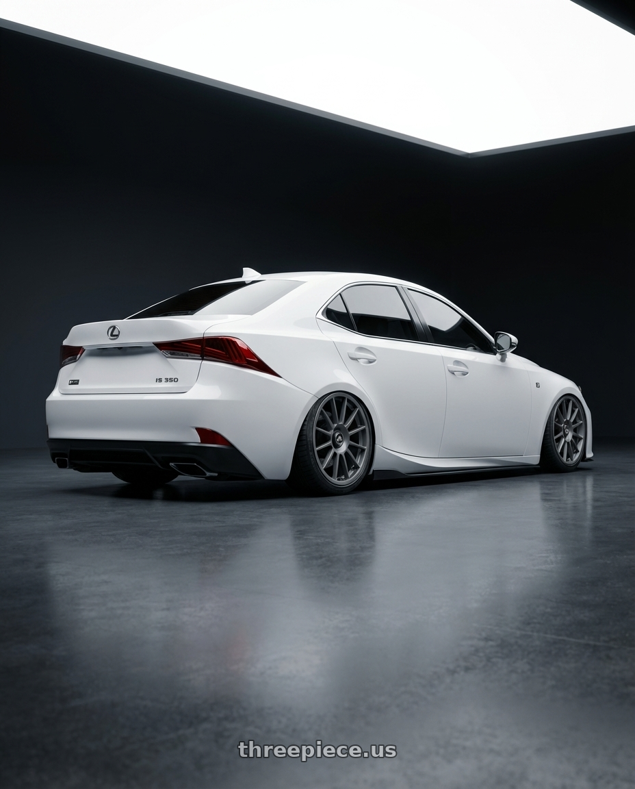 2018 Lexus IS 350 F Sport with fifteen52 PODIUM 5x114.3 / 5x120 19x8.5 +35 FROSTED GRAPHITE (SATIN GREY) wheels rear three quarter view slight stretch tires
