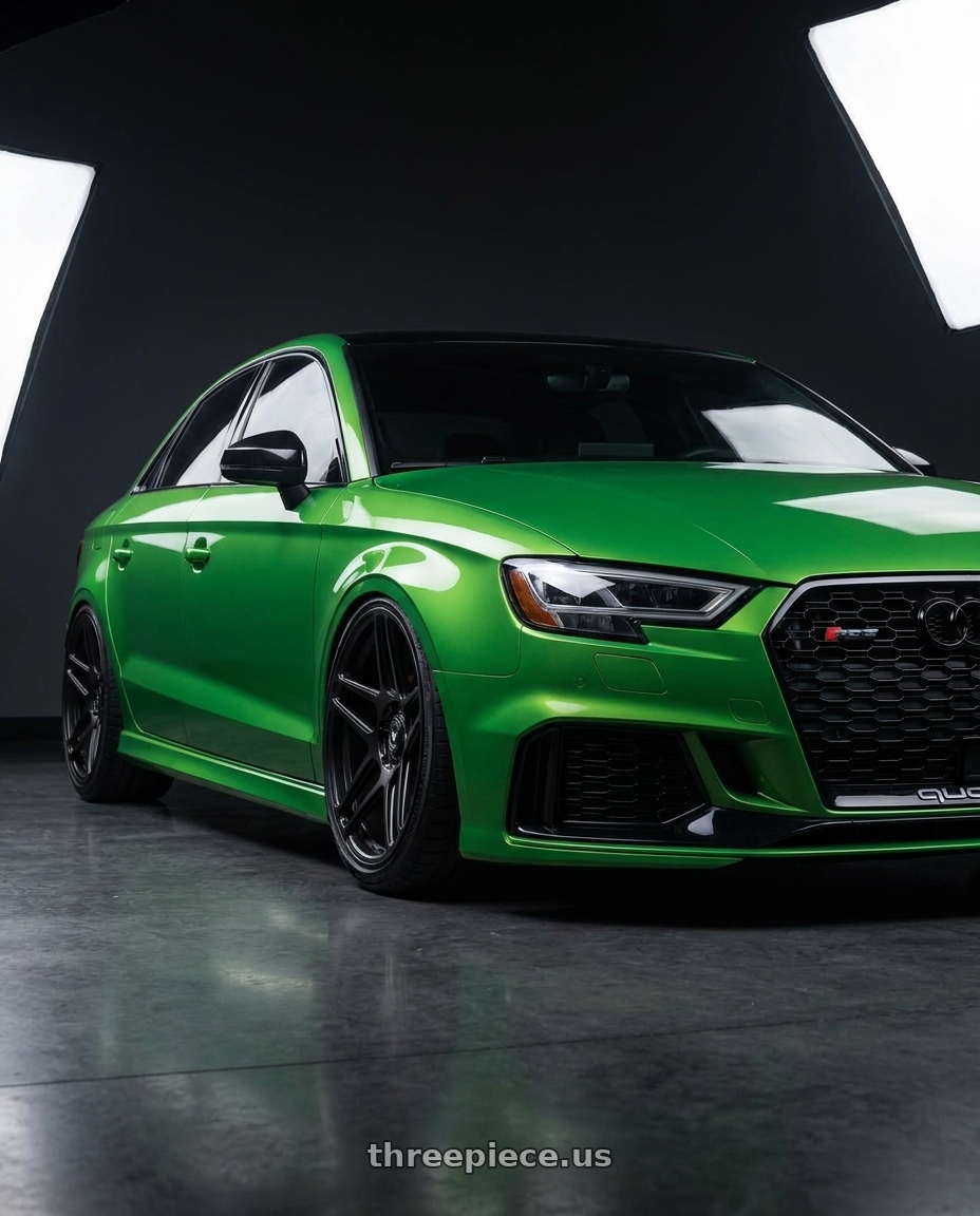 2017 Audi RS3 with VOSSEN GEN-02 5X112 20x10.5 +23 SATIN BLACK wheels front three quarter view slammed stance