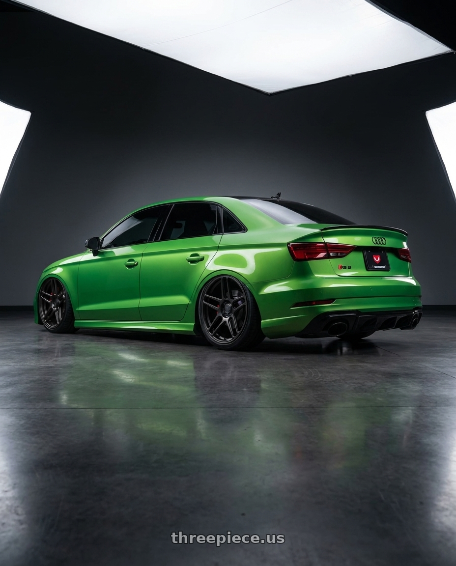 2017 Audi RS3 with VOSSEN GEN-02 5X112 20x10.5 +23 SATIN BLACK wheels rear three quarter view extreme stretch tires