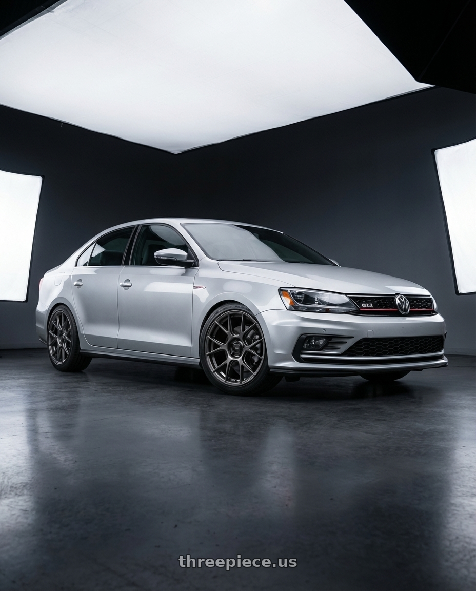 2016 Volkswagen Jetta GLI MK6 with Konig Ampliform 5x112 18x8.5+43 Dark Metallic Graphite wheels
