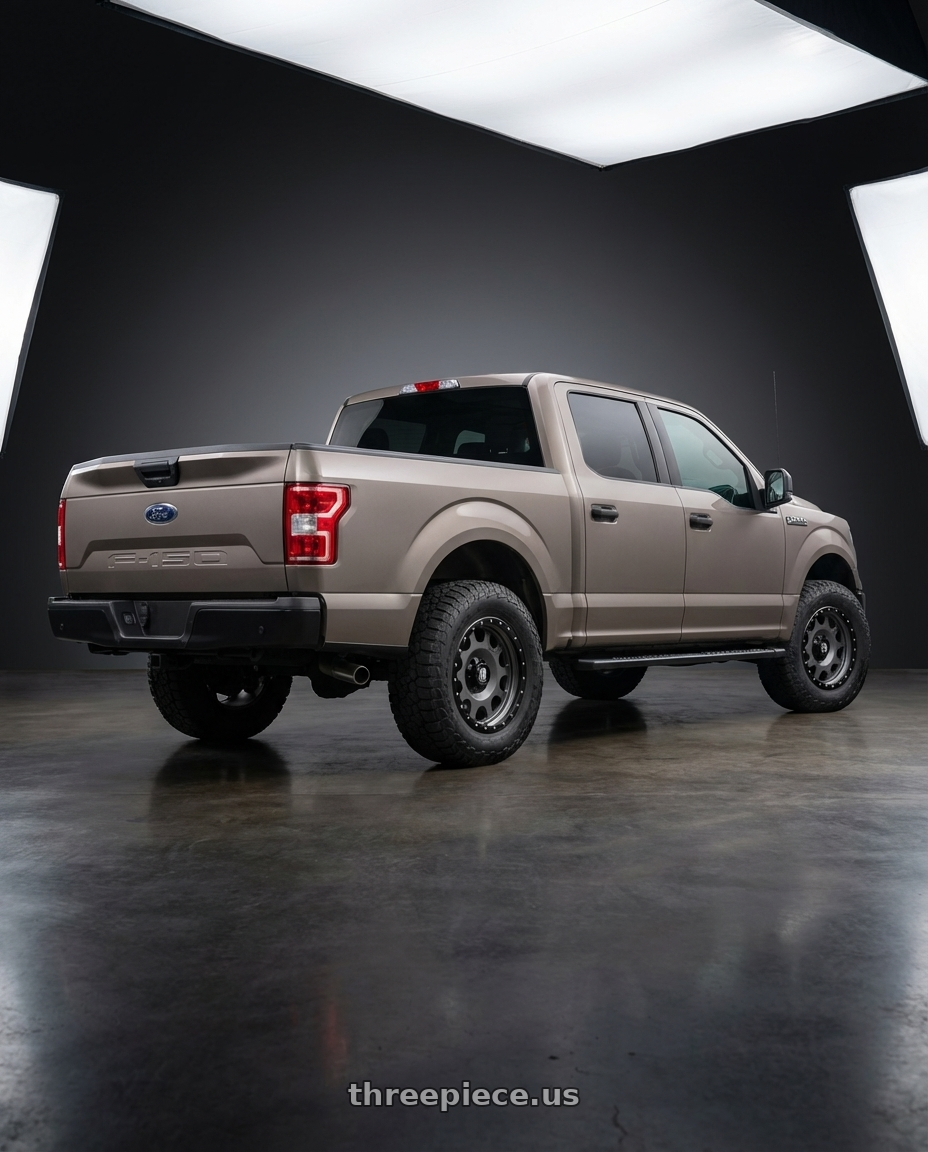 2019 Ford F-150 with XD XD126 ENDURO PRO 6X135 20X9 +0 MATTE GRAY W BLACK REINFORCING RING wheels rear three quarter view meaty tires