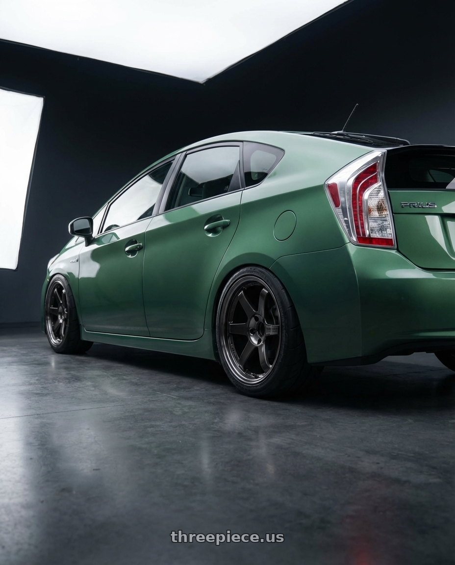 2011 Prius bruh with Volk Racing TE37SL 5x114.3 19x10.5+12 Pressed Double Black wheels rear three quarter view meaty tires