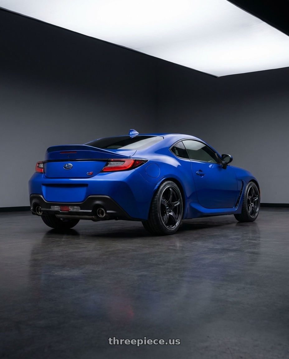 2025 brz tS with Advan Racing TC4 5x100 18x8.5 +45 BLACK GUNMETALLIC & RING wheels rear three quarter view square tires