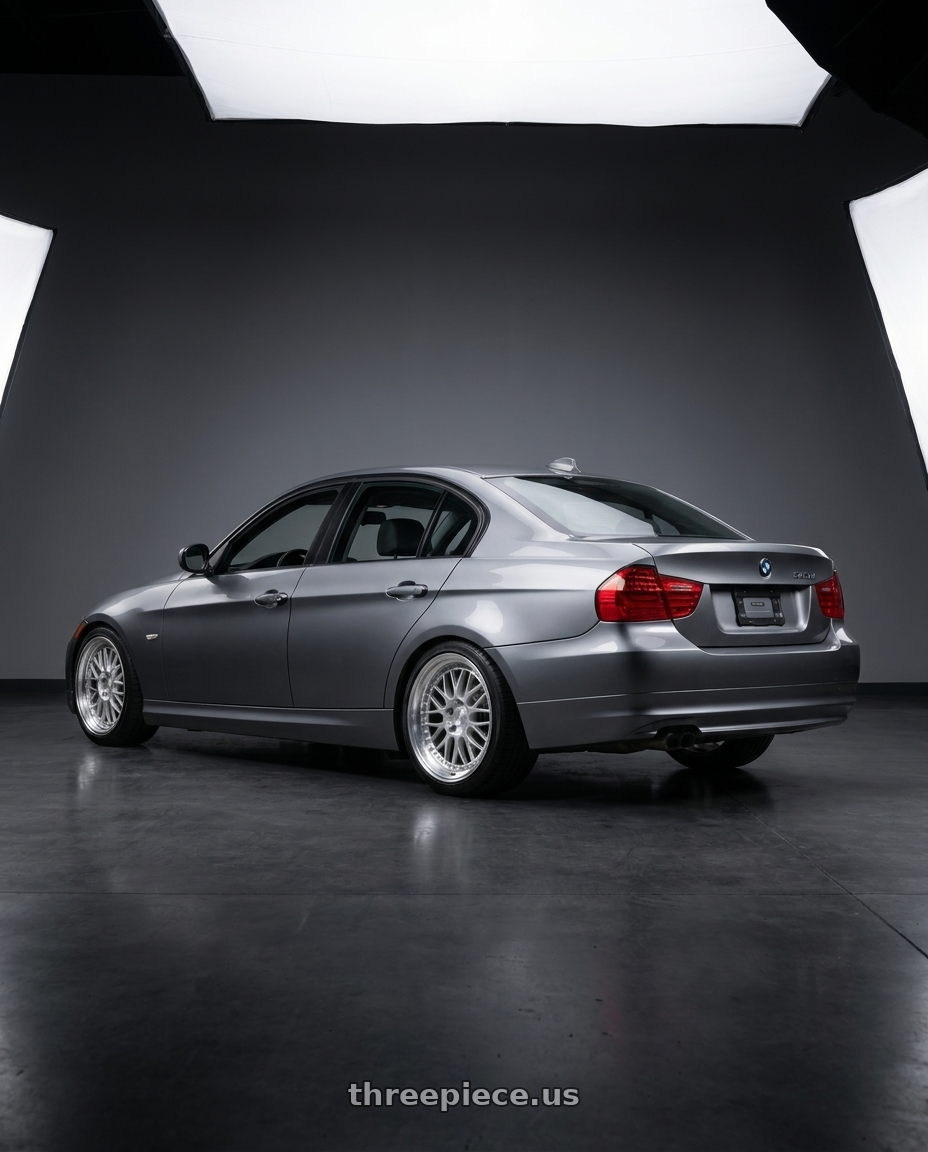 2011 bmw 328xi with ESR Wheels SR SERIES SR01 5x120 18x9.5 +35 Hyper Silver wheels rear three quarter view square tires