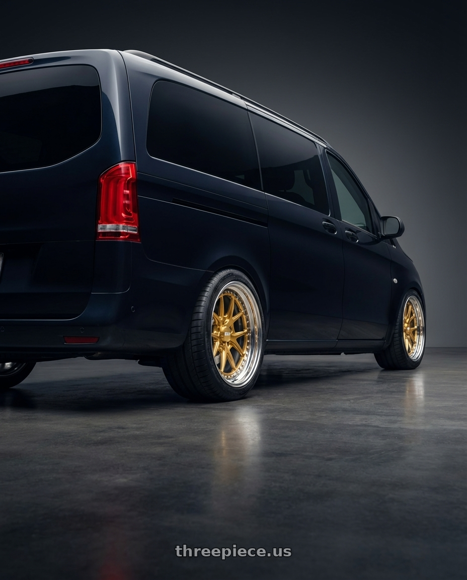 2024 Mercedes Benz Metris with CCW CZ05 4x100 16x7 +62 Polished wheels rear three quarter view square tires