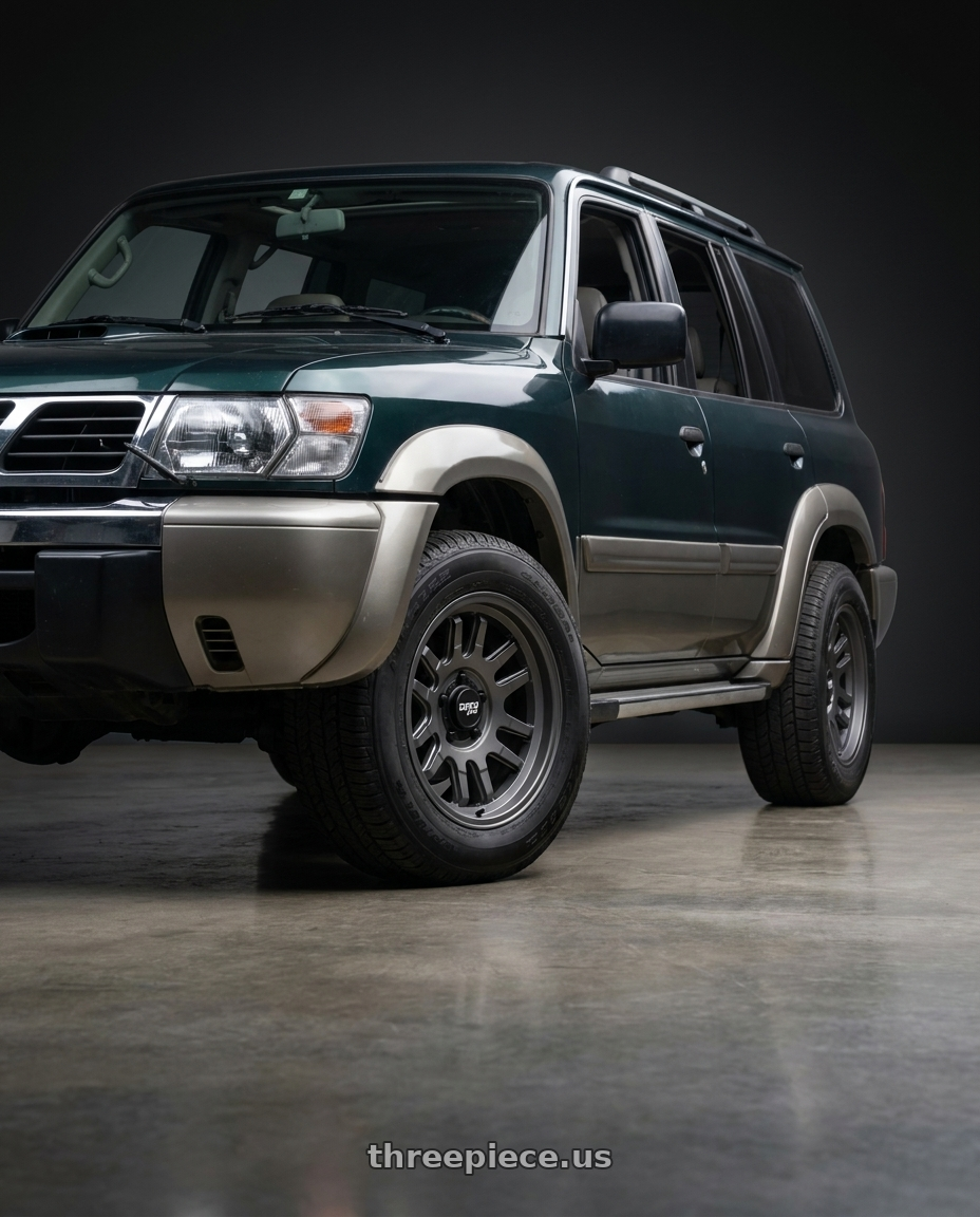 2001 Nissan Patrol with Dirty Life Canyon 9310 6x139.7 17x9-12 Satin Graphite wheels