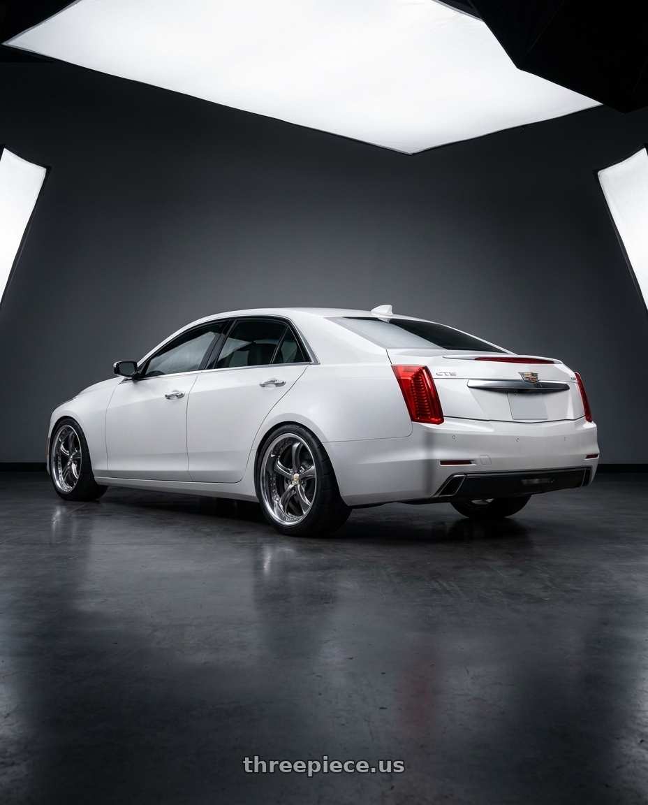 2016 Cadillac CTS Luxury Crystal with Work Wheels VS-KF 5x120 19x8.5+35 Brilliant Silver Black L Disk FULL REVERSE wheels rear three quarter view meaty tires